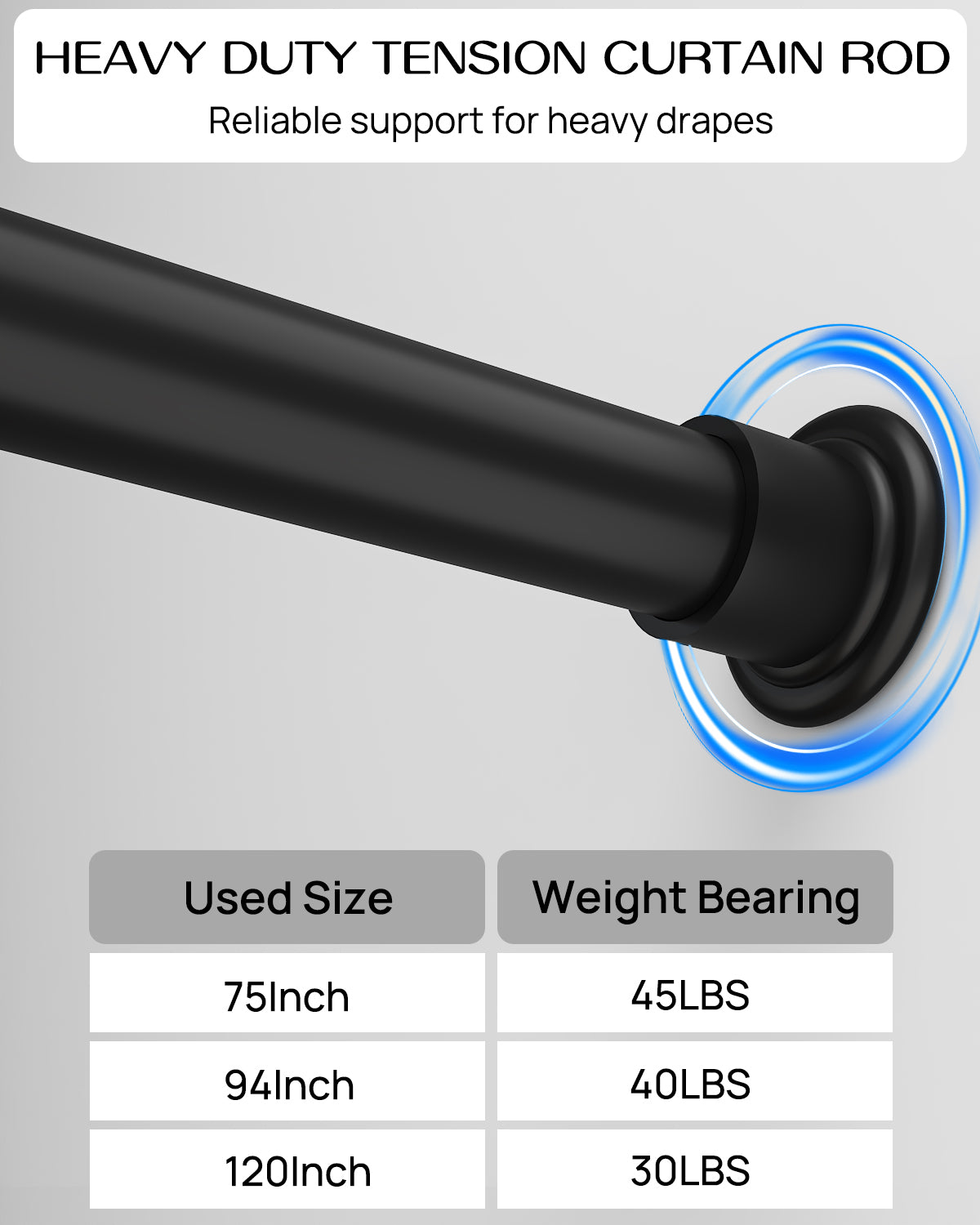 EZ02L Tension Curtain Rod, 42 to 123 Inches