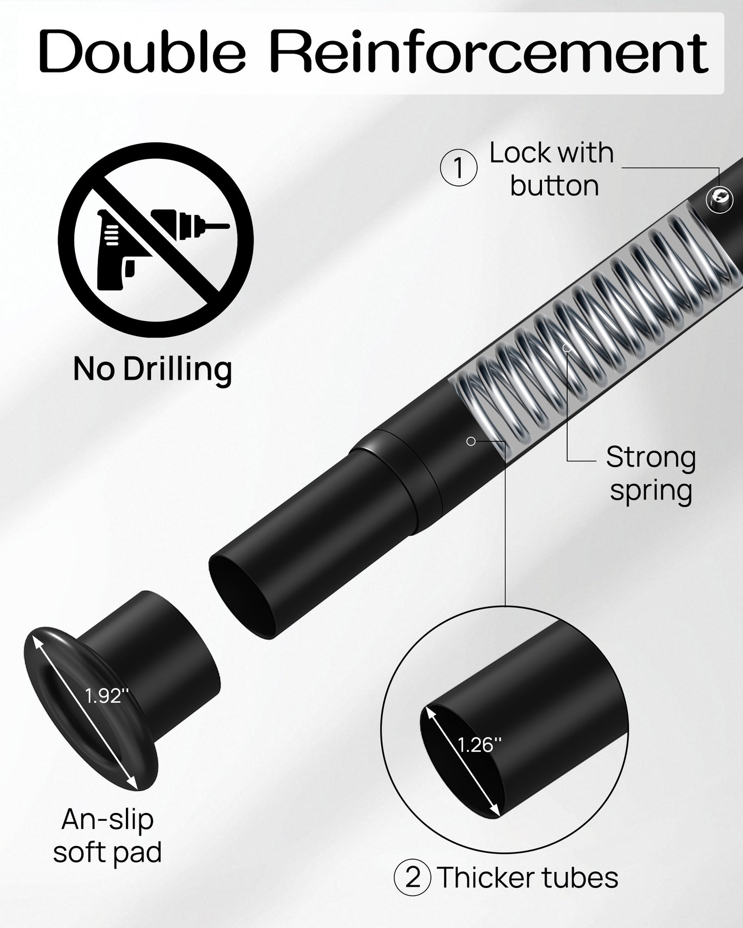 EZ02L Tension Curtain Rod, 42 to 123 Inches