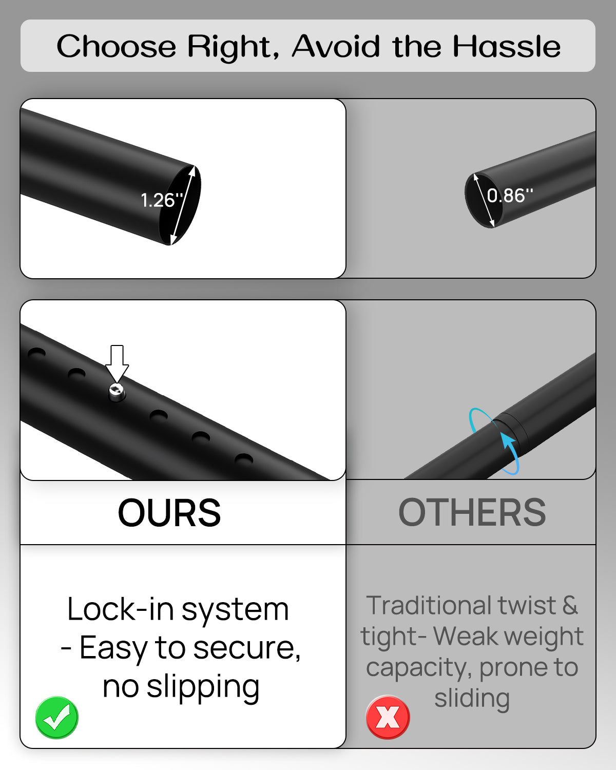 EZ02L Tension Curtain Rod, 42 to 123 Inches