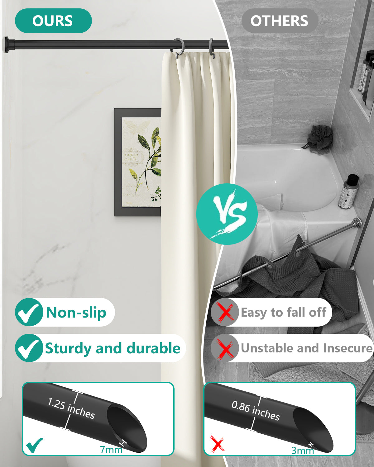 EZ03L Tension Curtain Rods for Windows, 42 to 123 Inches