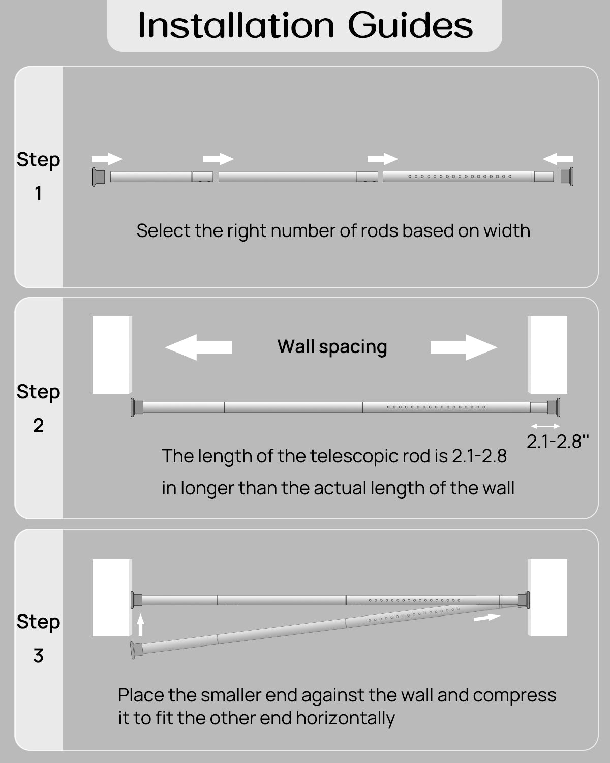 EZ02L Tension Curtain Rod, 42 to 123 Inches