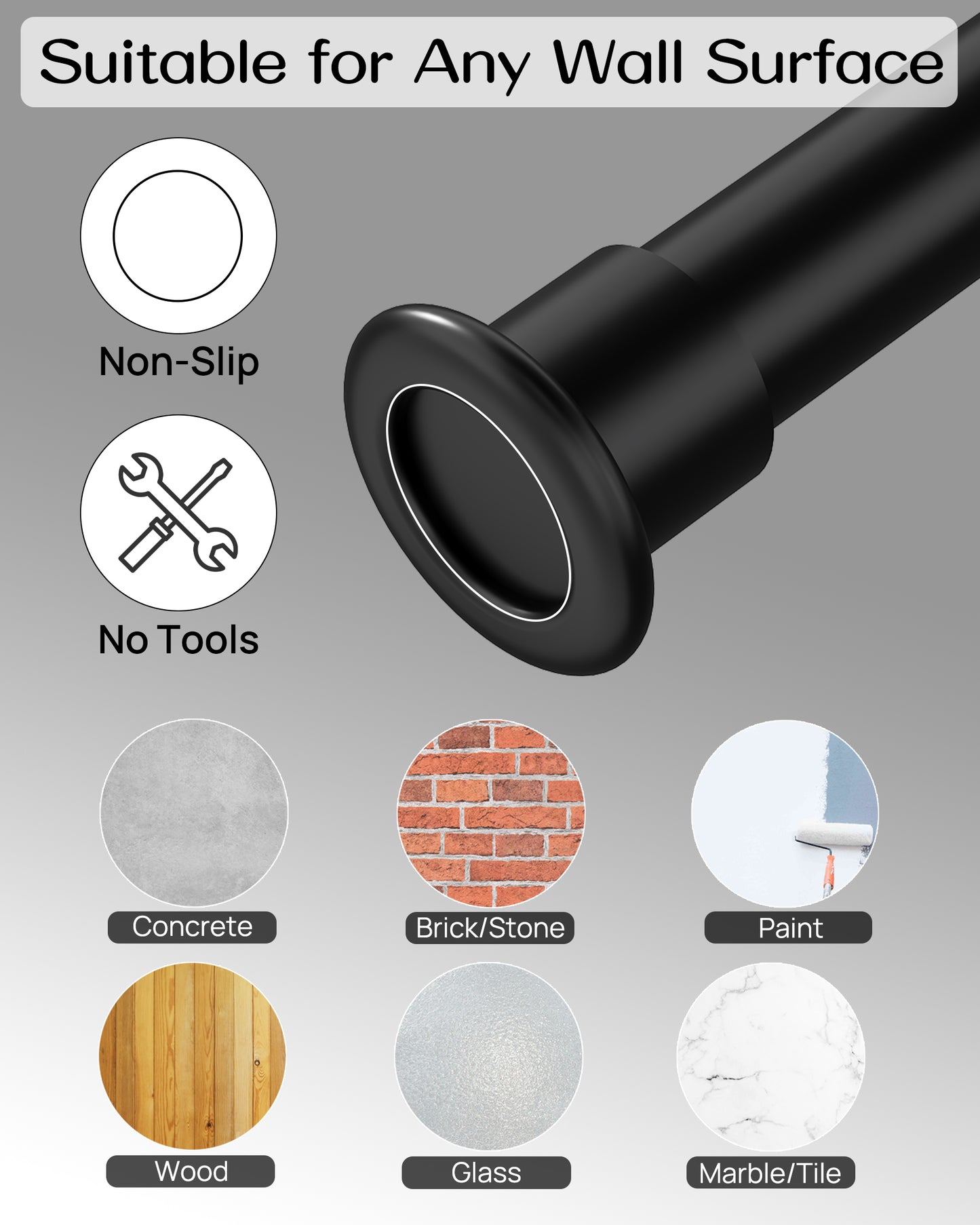 EZ02L Tension Curtain Rod, 42 to 123 Inches