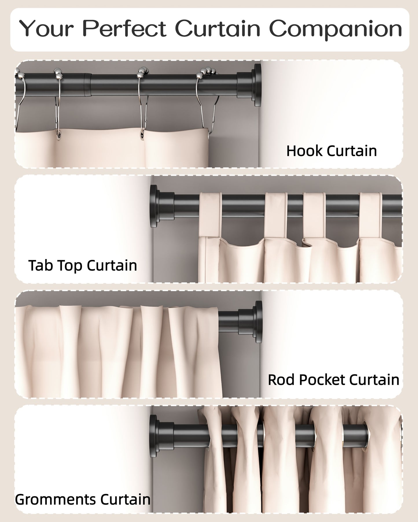 EZ06L Tension Curtain Rod by EZFurni, 82 to 123 Inch