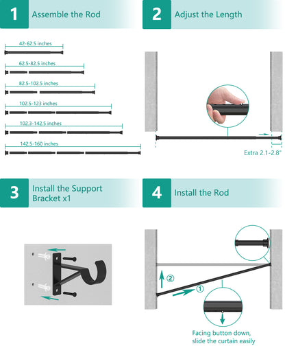 EZ03XL Tension Curtain Rods for Windows, 42 to 160 Inches