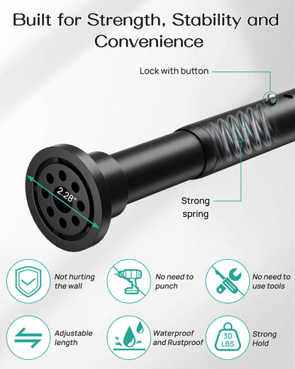 EZ03L Tension Curtain Rods for Windows, 42 to 123 Inches