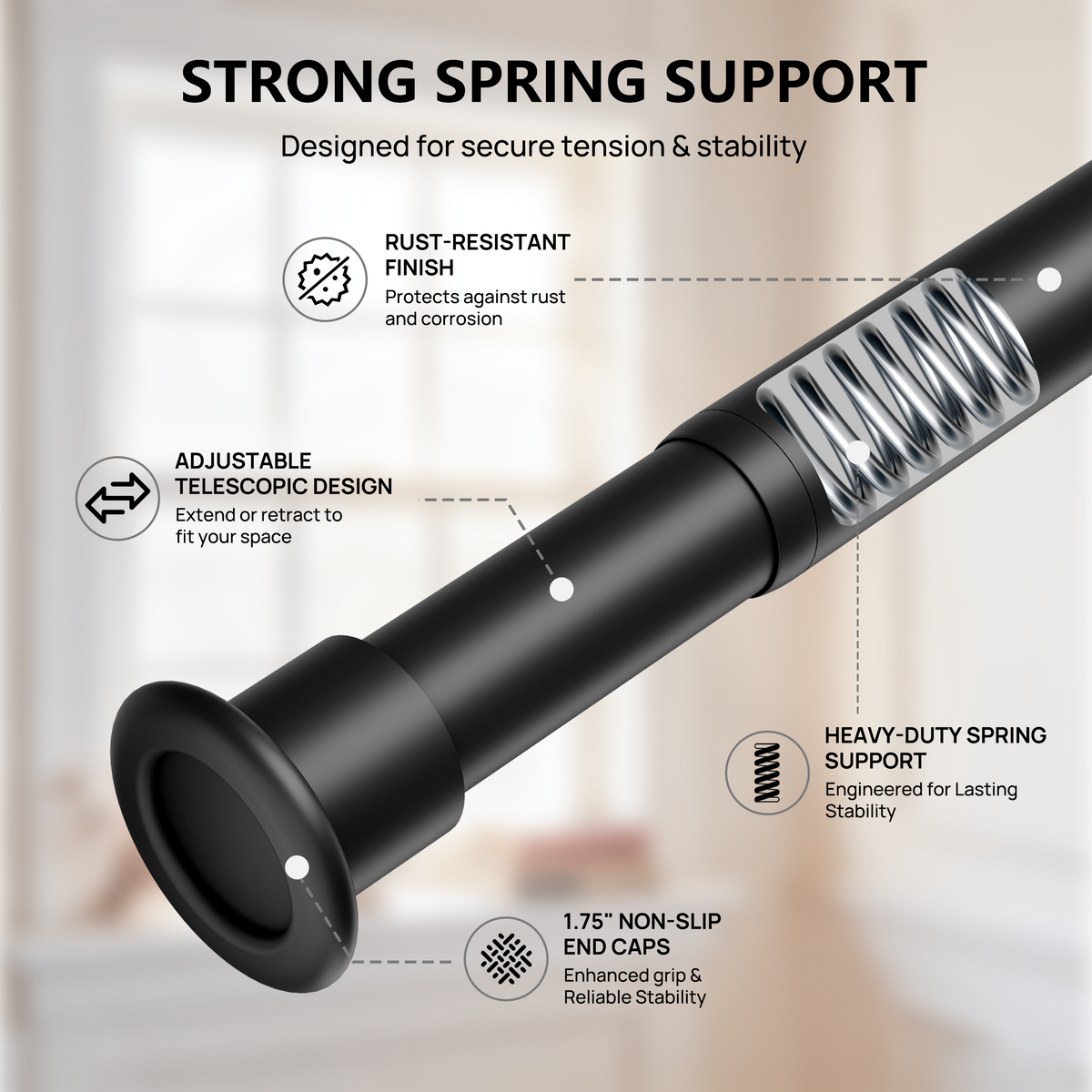 EZ02S Tension Curtain Rod, 28 to 43 Inches