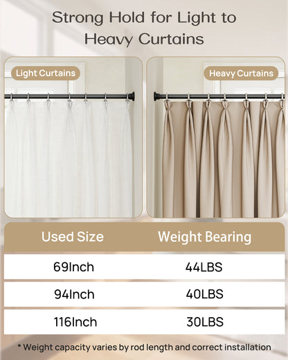 EZ03L Tension Curtain Rods for Windows, 42 to 123 Inches