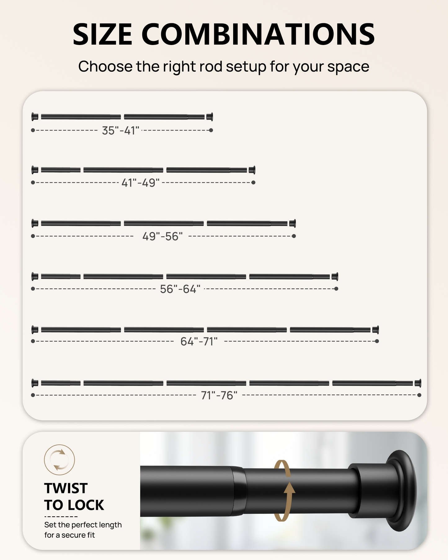 EZ02M Tension Curtain Rod, 35 to 76 Inches