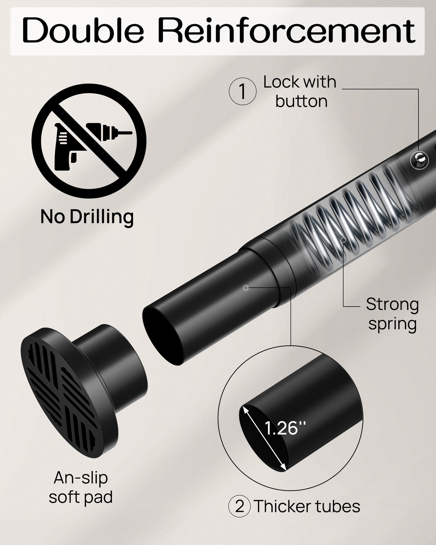 EZ06L Tension Curtain Rod by EZFurni, 82 to 123 Inch