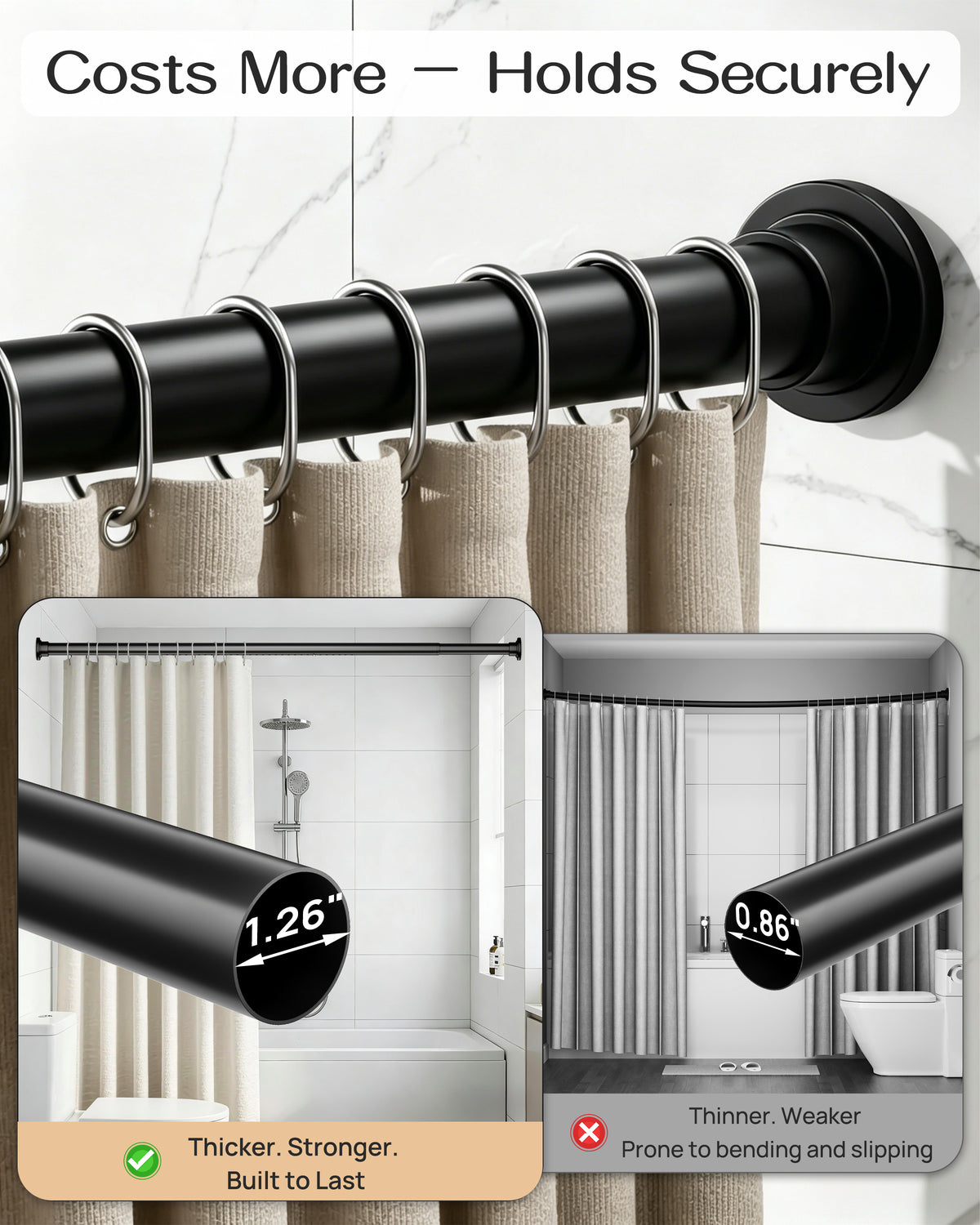 EZ06M Tension Curtain Rod by EZFurni, 42 to 82 Inch