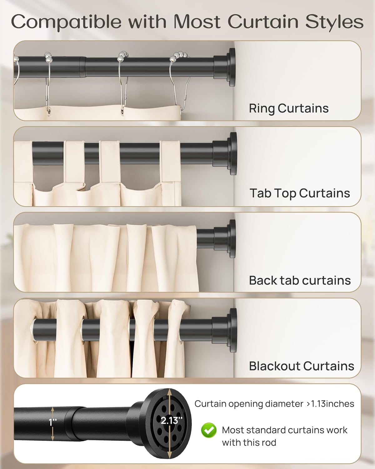 EZ03M Heavy Duty Tension Curtain Rod by EZFurni,42 to 76 Inches