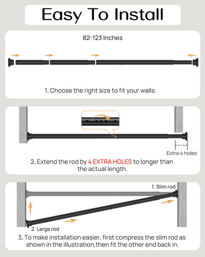 EZ06L Tension Curtain Rod by EZFurni, 82 to 123 Inch