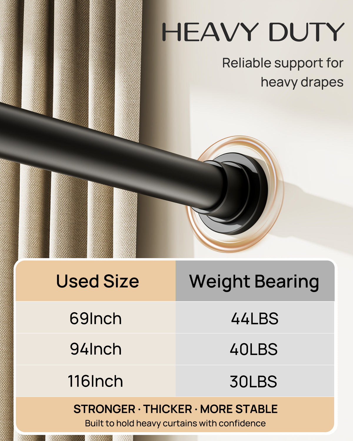 EZ06L Tension Curtain Rod by EZFurni, 82 to 123 Inch
