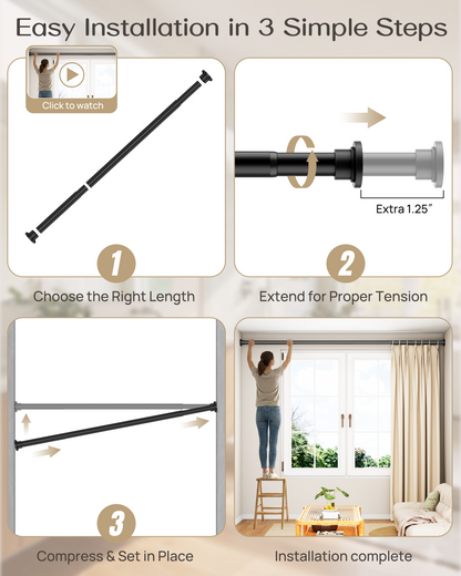 EZ03M Heavy Duty Tension Curtain Rod by EZFurni,42 to 76 Inches