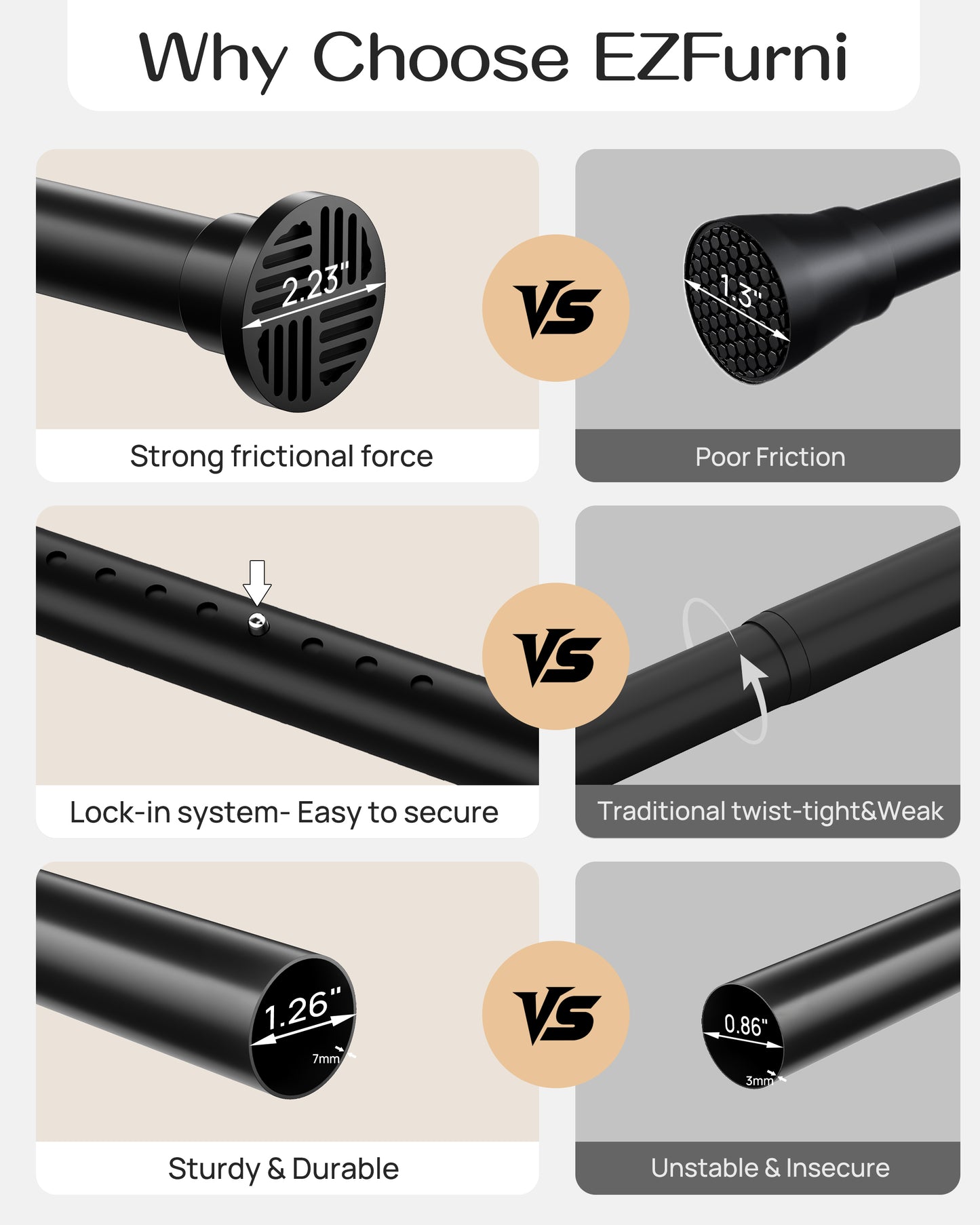 EZ06M Tension Curtain Rod by EZFurni, 42 to 82 Inch