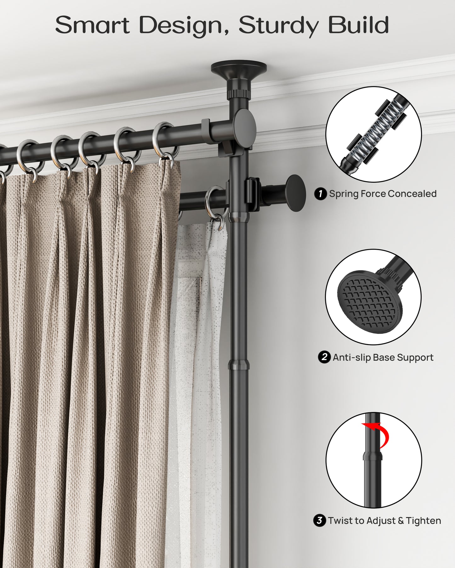 EZ05 Tension Curtain Rod For Windows,2+2