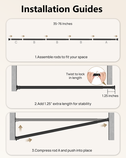 EZ02M Tension Curtain Rod, 35 to 76 Inches