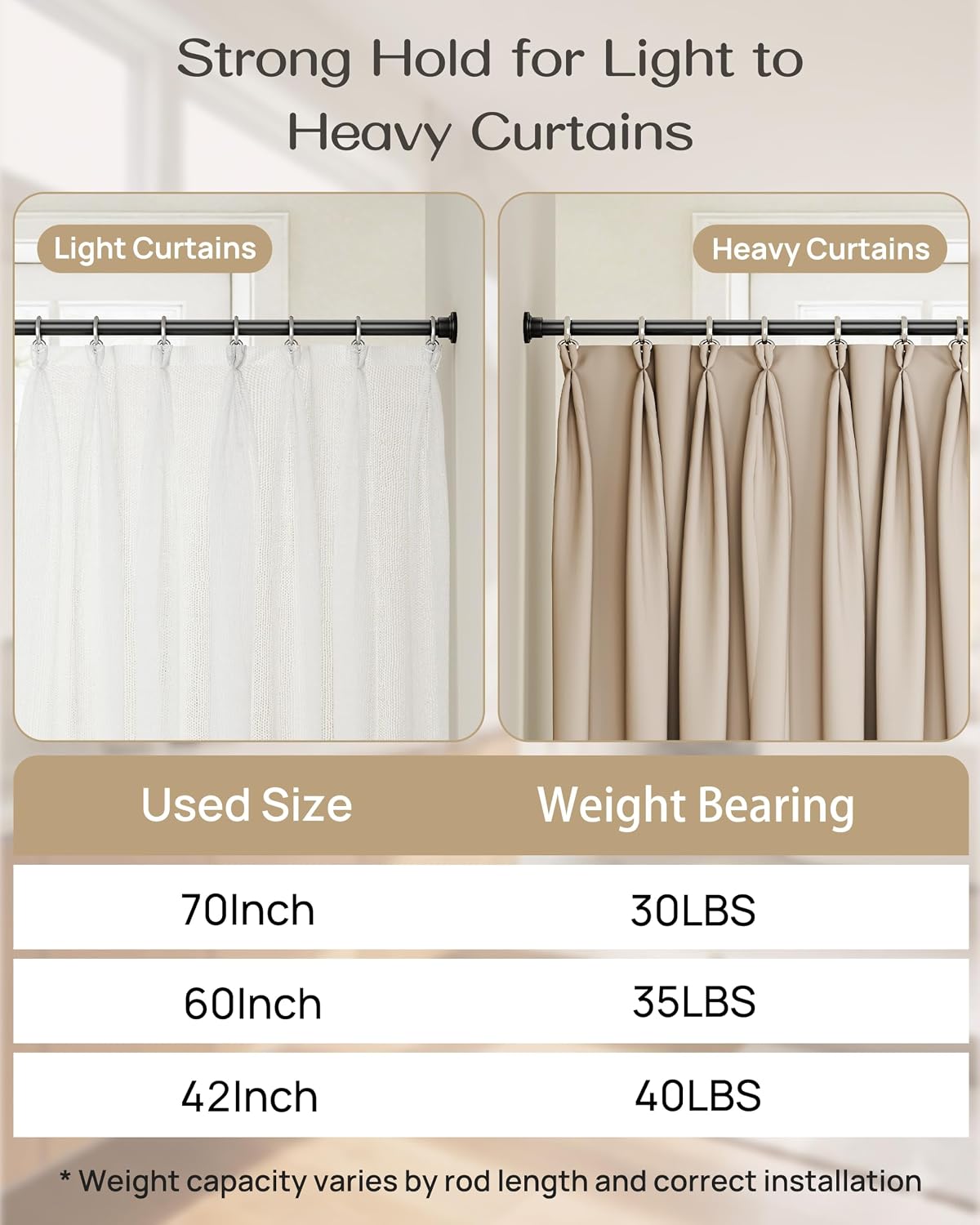EZ03M Heavy Duty Tension Curtain Rod by EZFurni,42 to 76 Inches