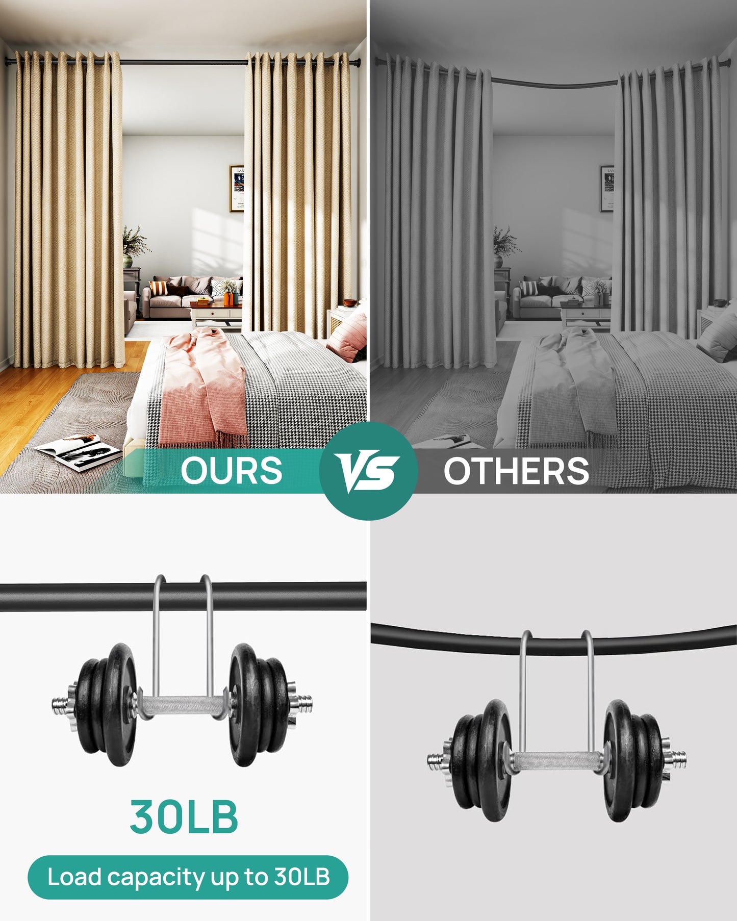 EZ03L Tension Curtain Rods for Windows, 42 to 123 Inches