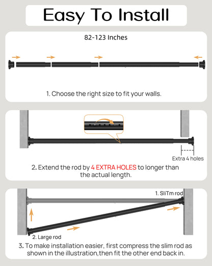 EZ06L Tension Curtain Rod by EZFurni, 82 to 123 Inch