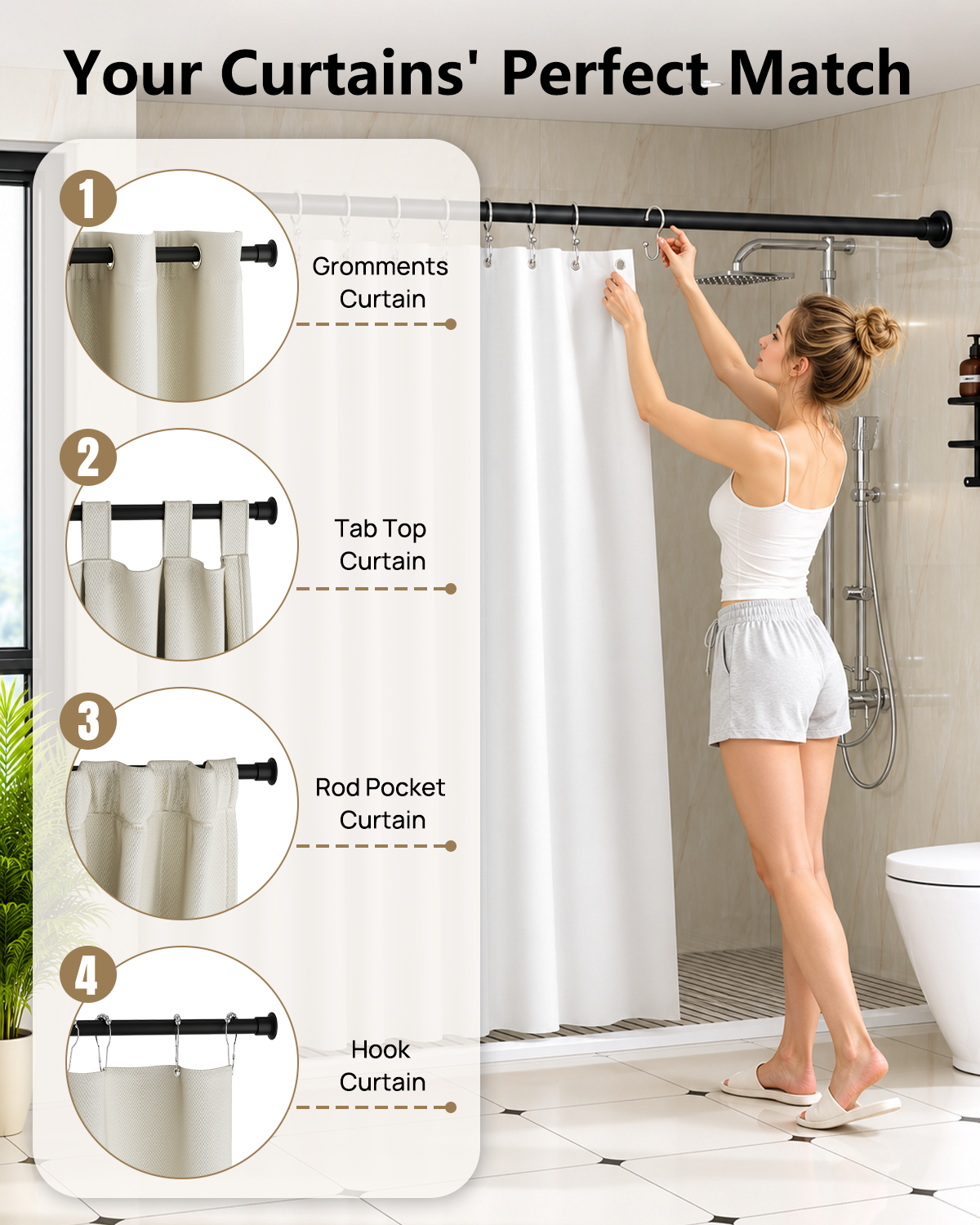 EZ02M Tension Curtain Rod, 35 to 76 Inches
