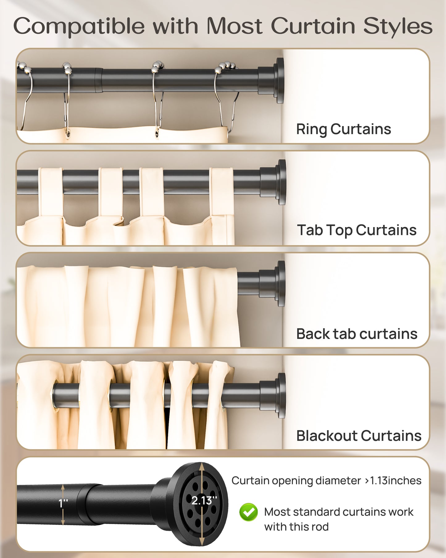 EZ03M Heavy Duty Tension Curtain Rod by EZFurni,35 to 76 Inches