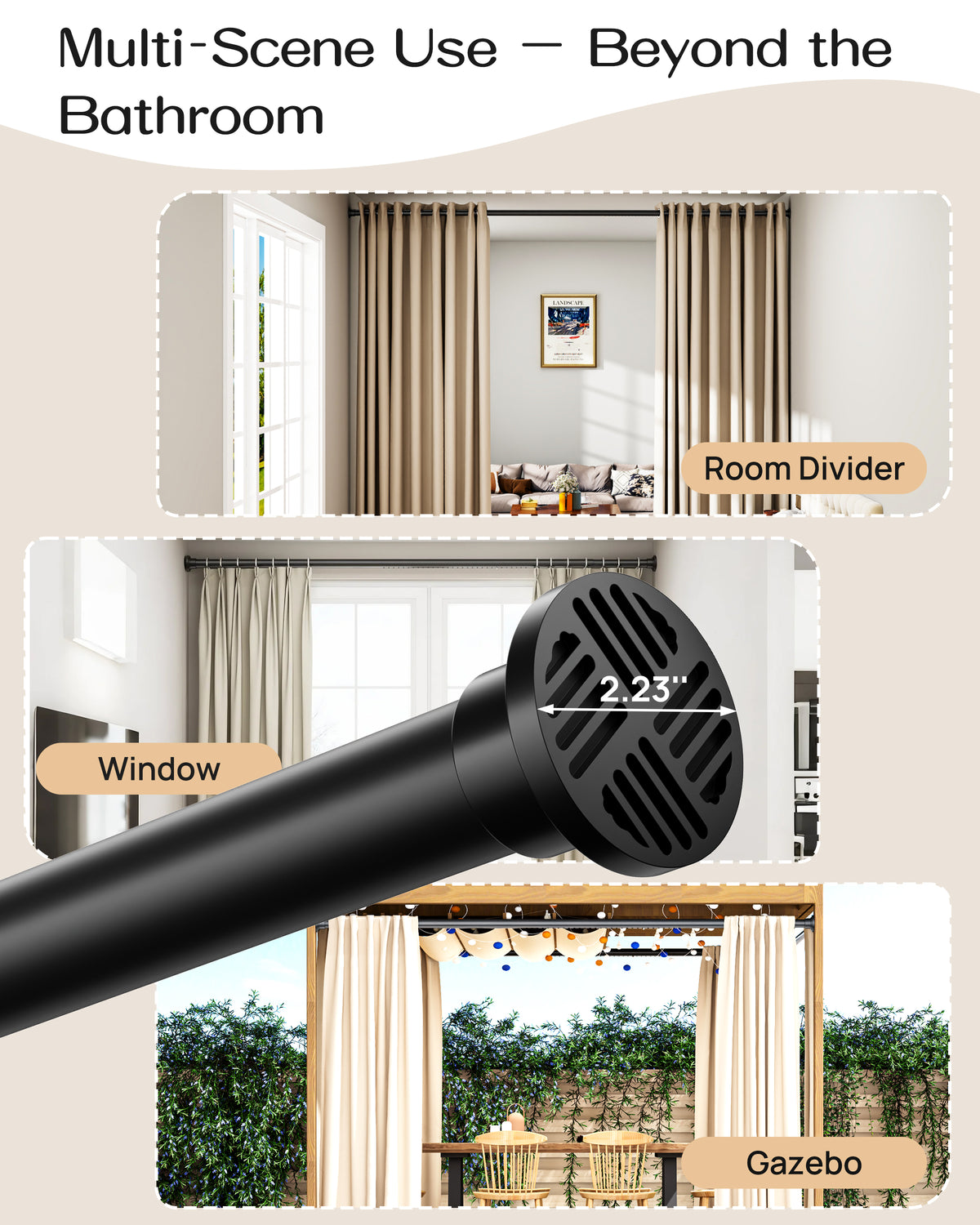 EZ06L Tension Curtain Rod by EZFurni, 82 to 123 Inch