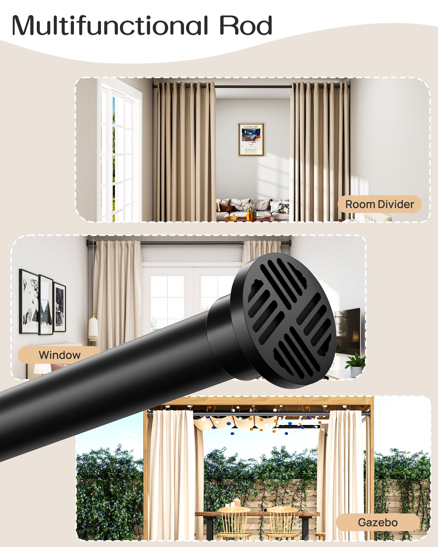 EZ06L Tension Curtain Rod by EZFurni, 82 to 123 Inch