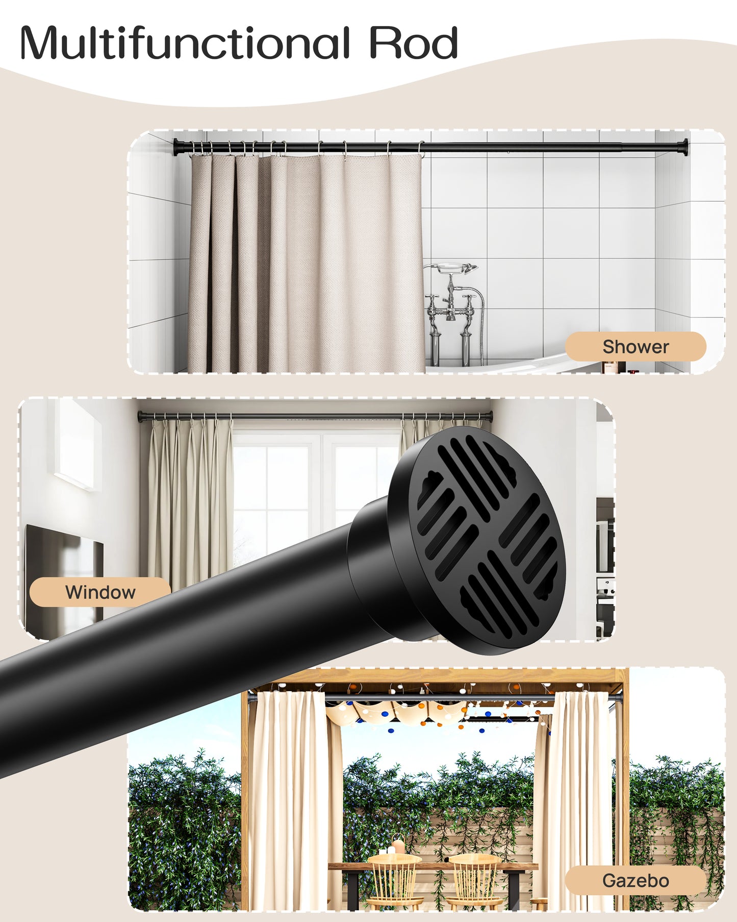 EZ06M Tension Curtain Rod by EZFurni, 42 to 82 Inch
