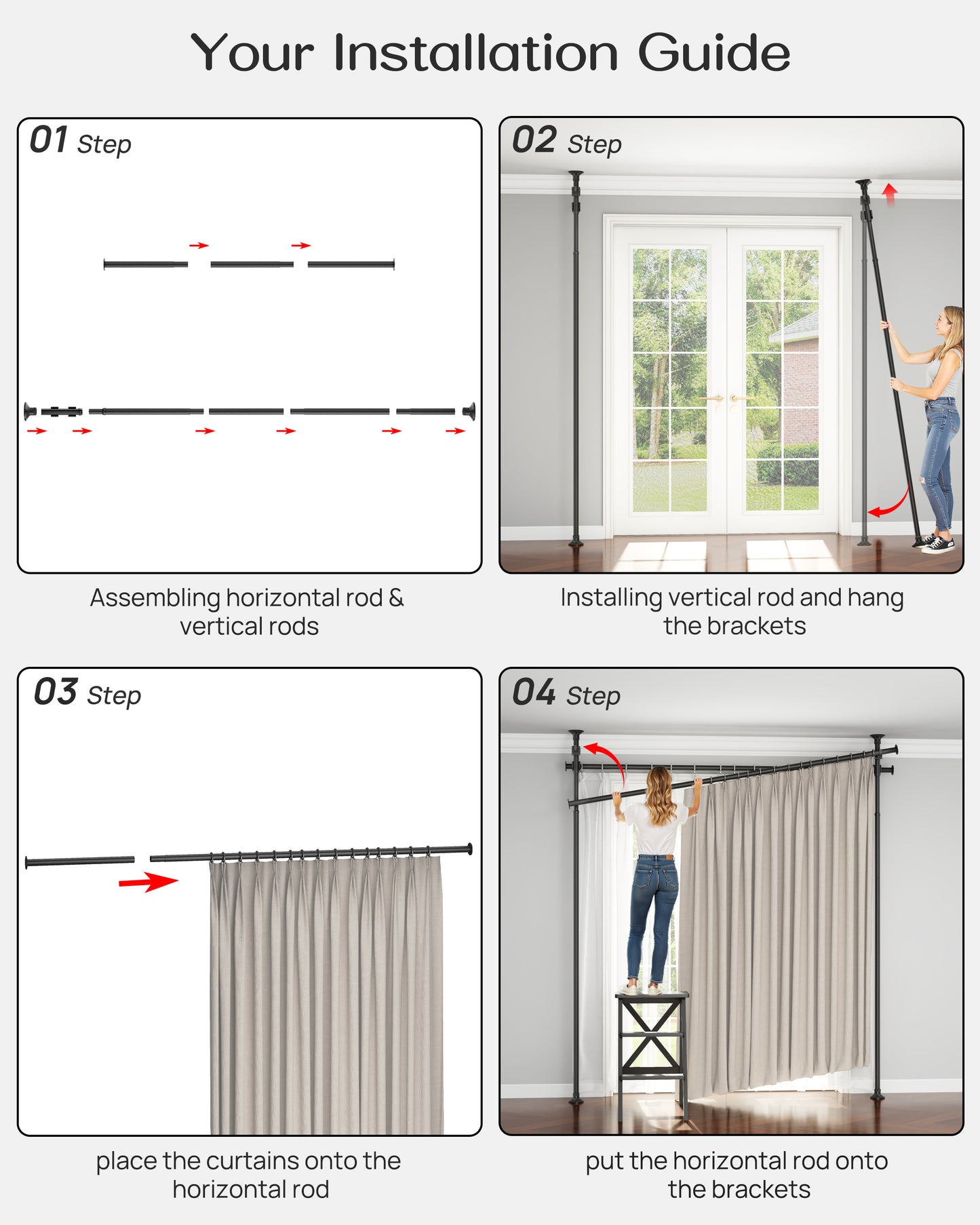 EZ05 Tension Curtain Rod For Windows,2+2