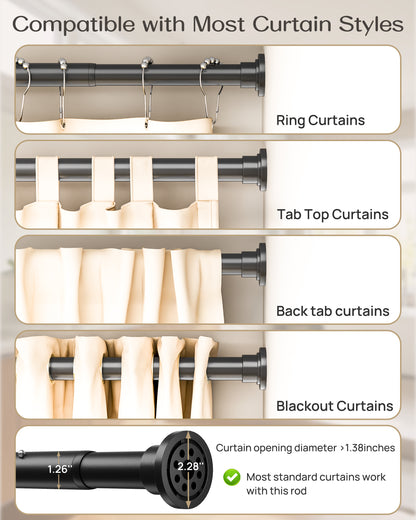 EZ03L Tension Curtain Rods for Windows, 42 to 123 Inches