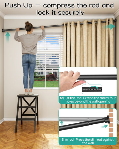 EZ03L Tension Curtain Rods for Windows, 42 to 123 Inches