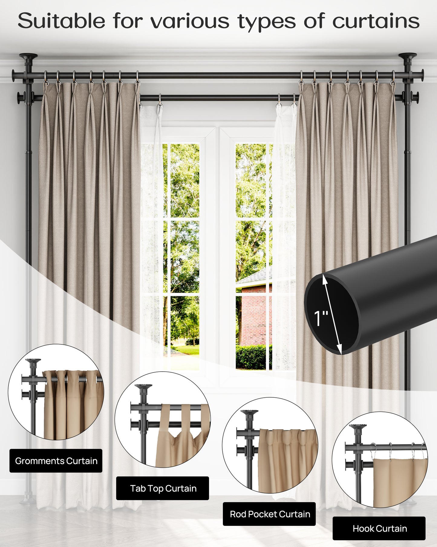 EZ05 Tension Curtain Rod For Windows,2+2