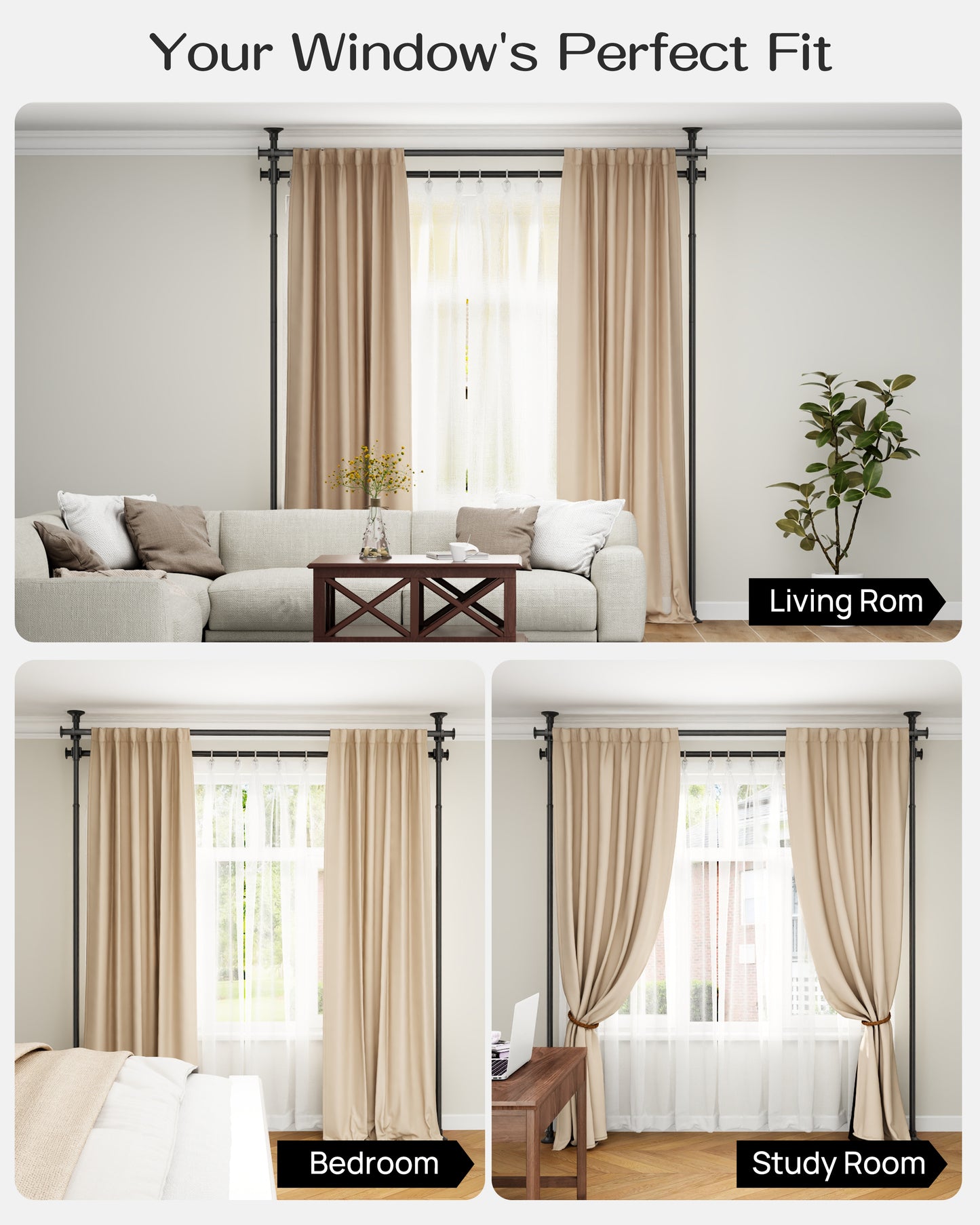 EZ05 Tension Curtain Rod For Windows,2+2