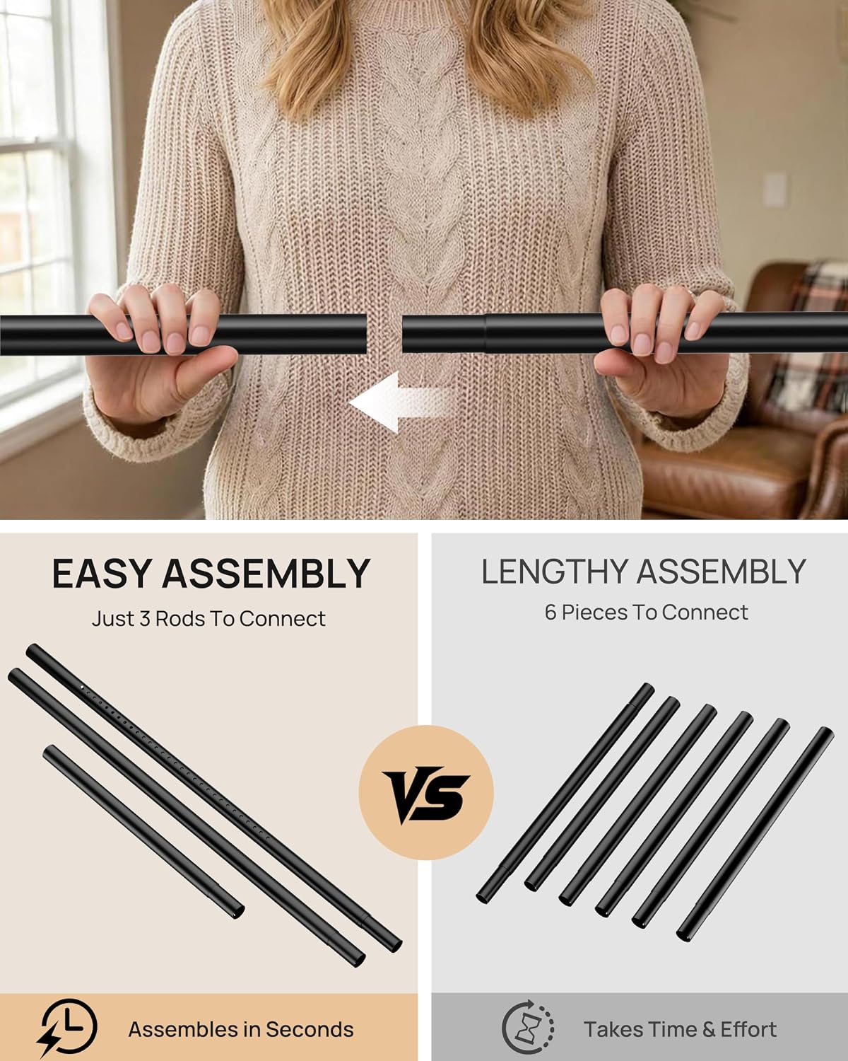 EZ06L Tension Curtain Rod by EZFurni, 82 to 123 Inch