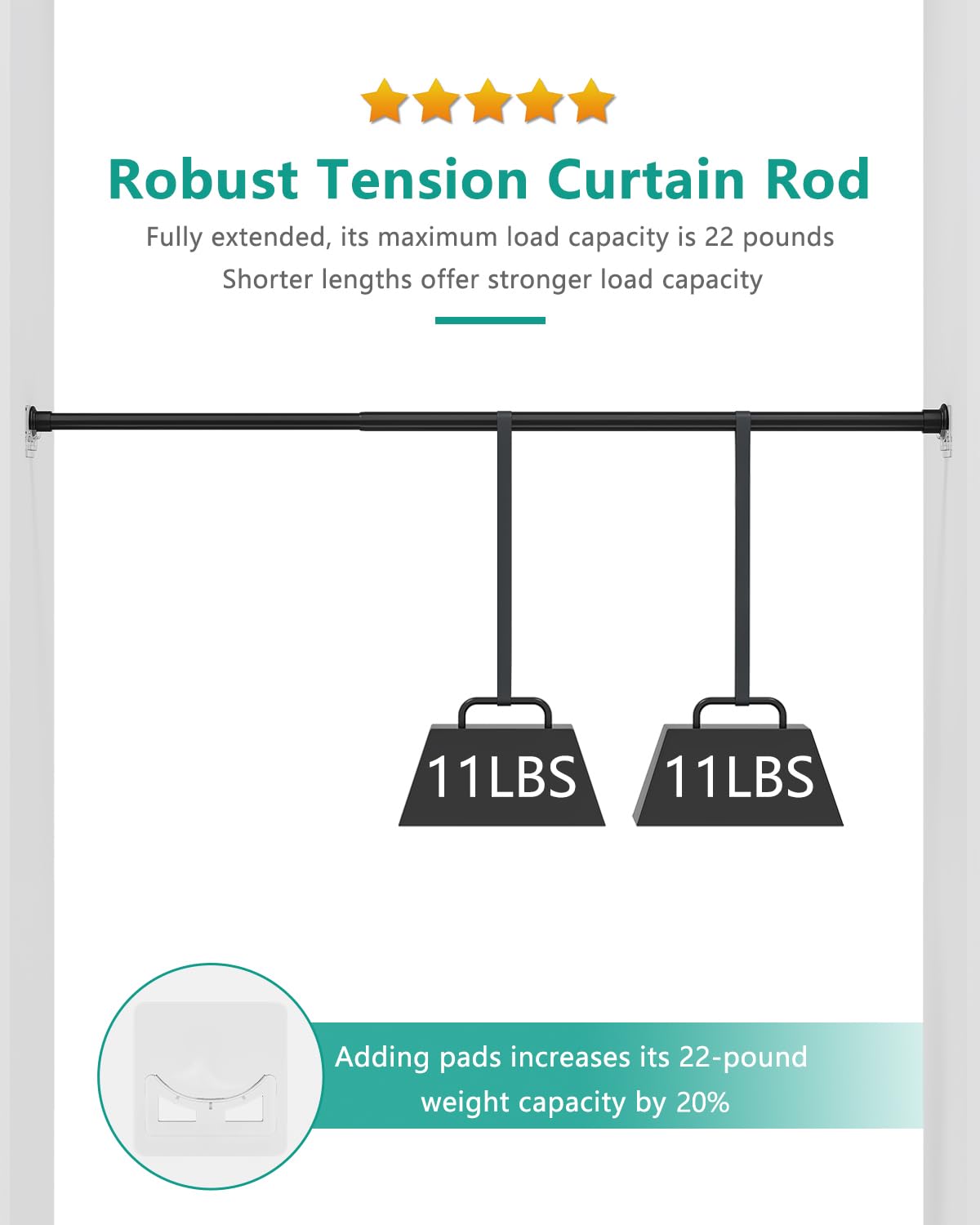 EZ02L Tension Curtain Rod, 42 to 123 Inches