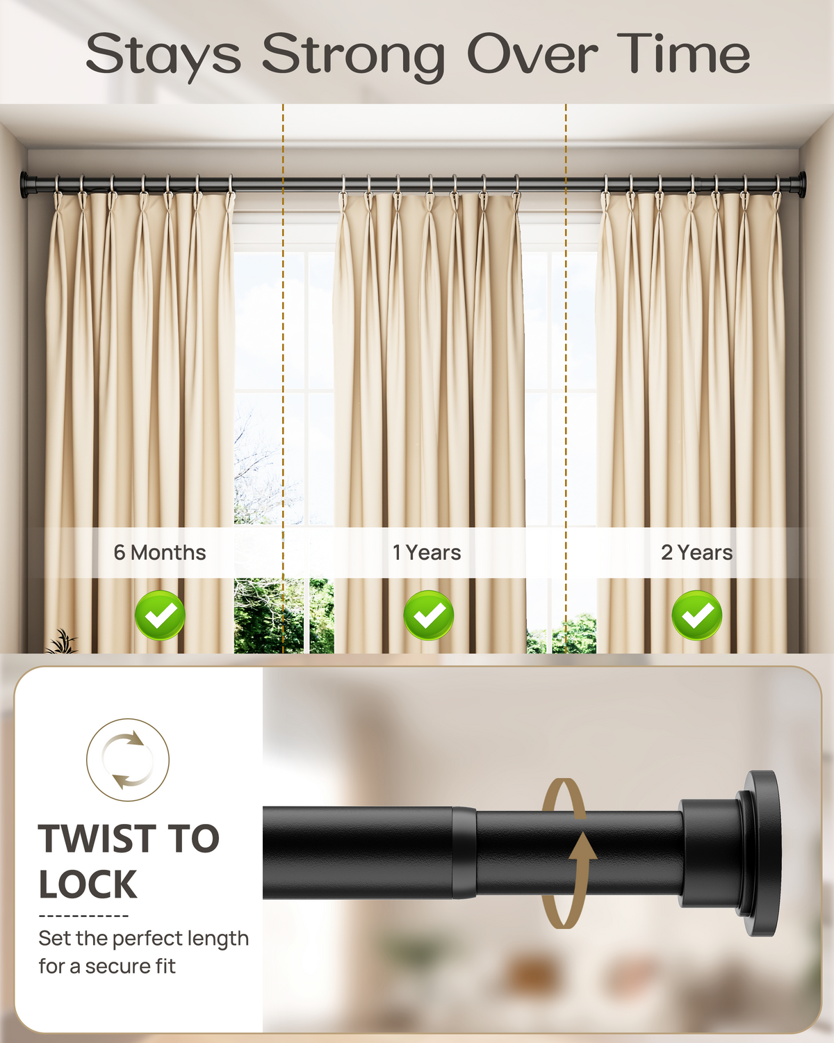 EZ03M Heavy Duty Tension Curtain Rod by EZFurni,42 to 76 Inches